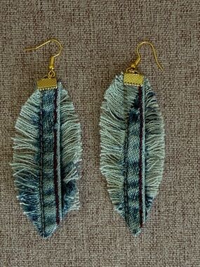 Gold-Tone Blue Denim Fringe Drop Earrings - Women Jewelry